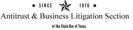 The original identity, set as type: a small outlined star between the words SINCE and 1976, above the line 'Antitrust & Business Litigation Section' in a serif, with 'of the State Bar of Texas' smaller beneath it.